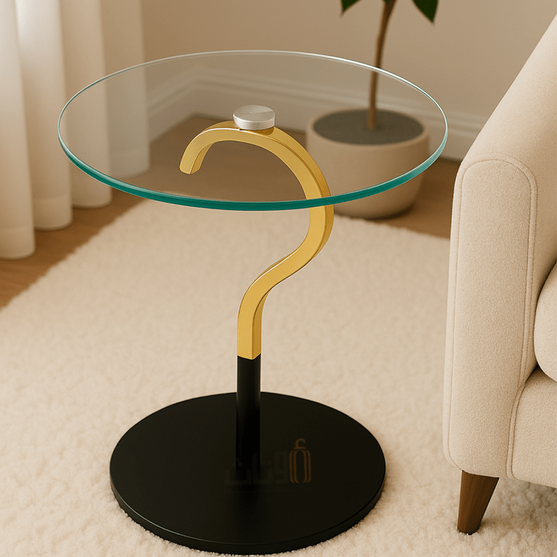 Glass Top Service Table with Black Iron Base and Elegant Design - Al Rugaib Furniture