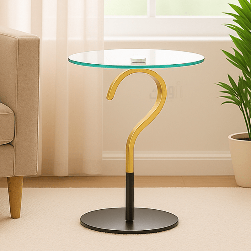 Glass Top Service Table with Black Iron Base and Elegant Design - Al Rugaib Furniture