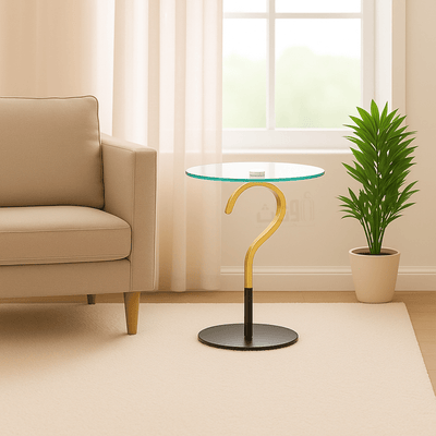 Glass Top Service Table with Black Iron Base and Elegant Design - Al Rugaib Furniture