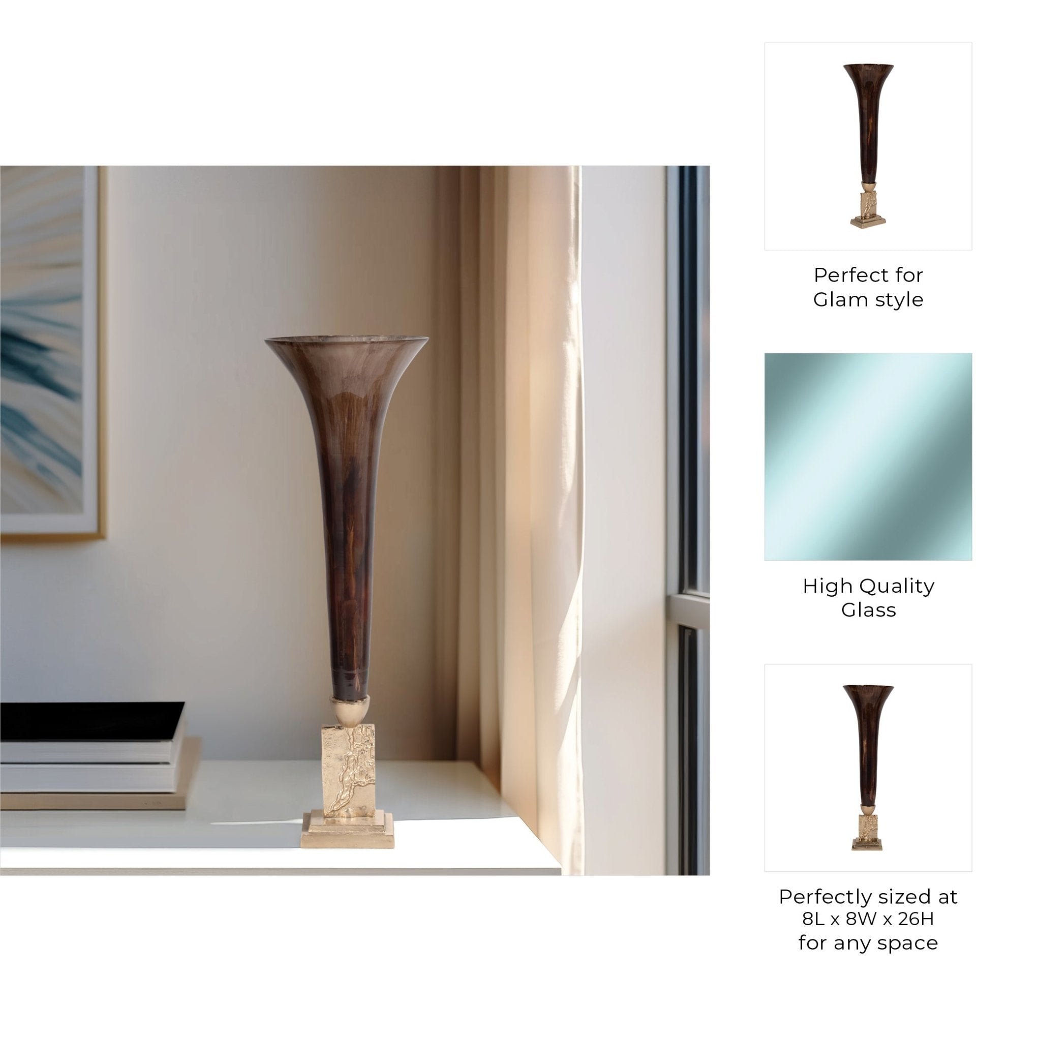 GLASS, TRUMPET VASE, BRONZE Vases and Jars| Sagebrook Home