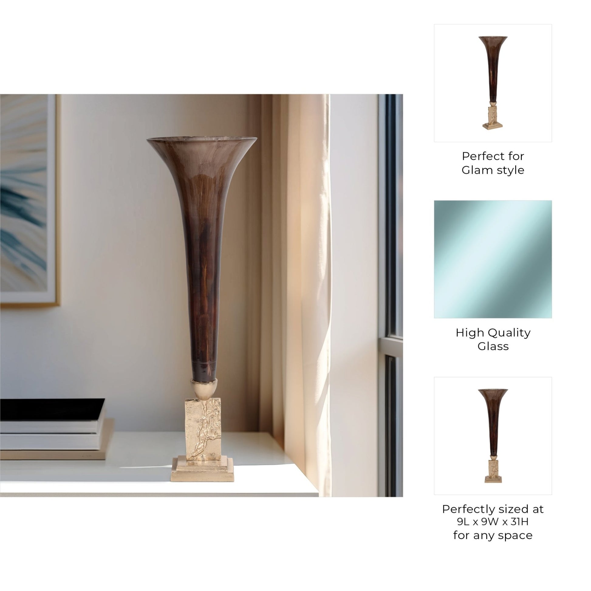 GLASS, TRUMPET VASE, BRONZE Vases and Jars| Sagebrook Home