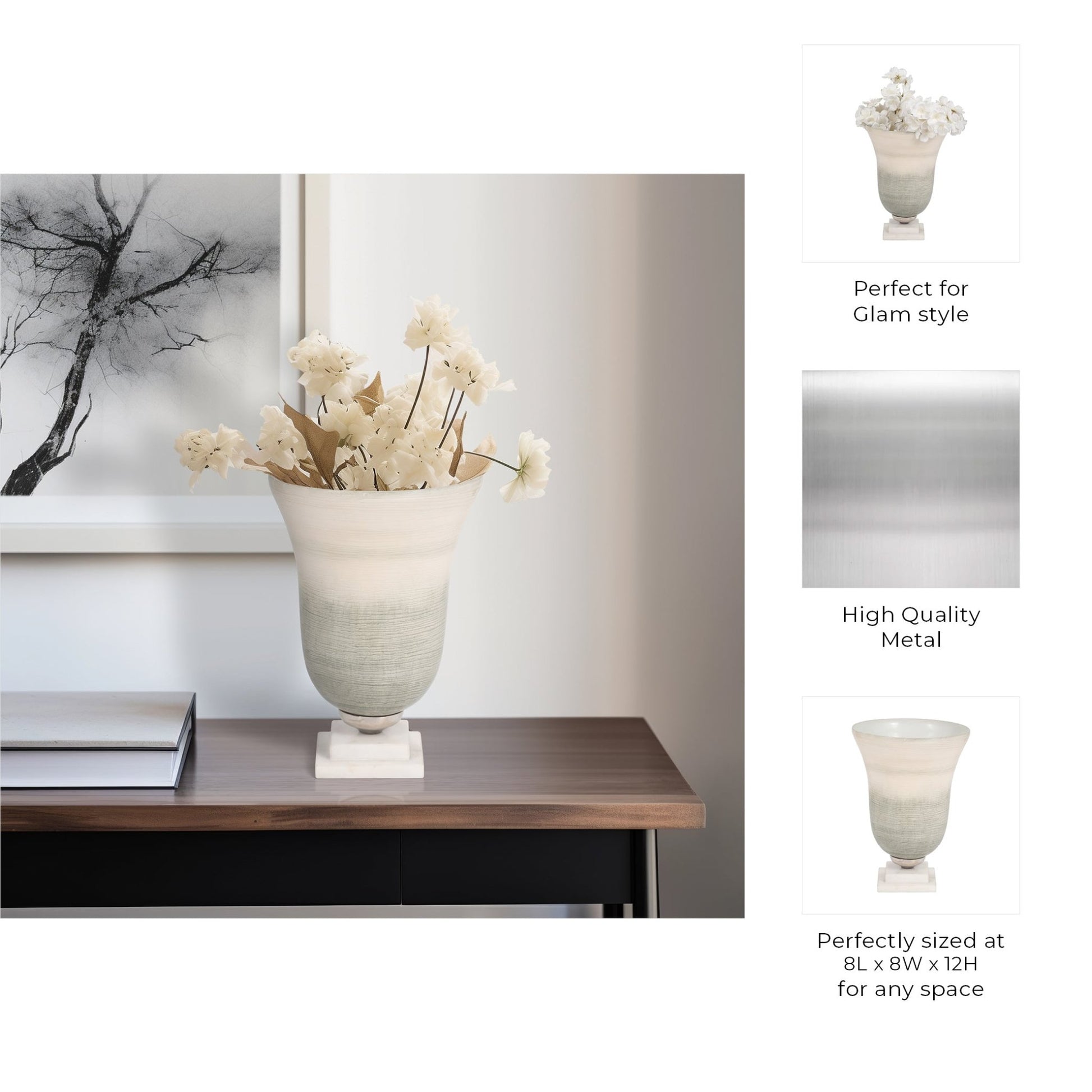 GLASS, VASE ON MARBLE BASE, SAGE/IVORY KD Vases and Jars| Sagebrook Home