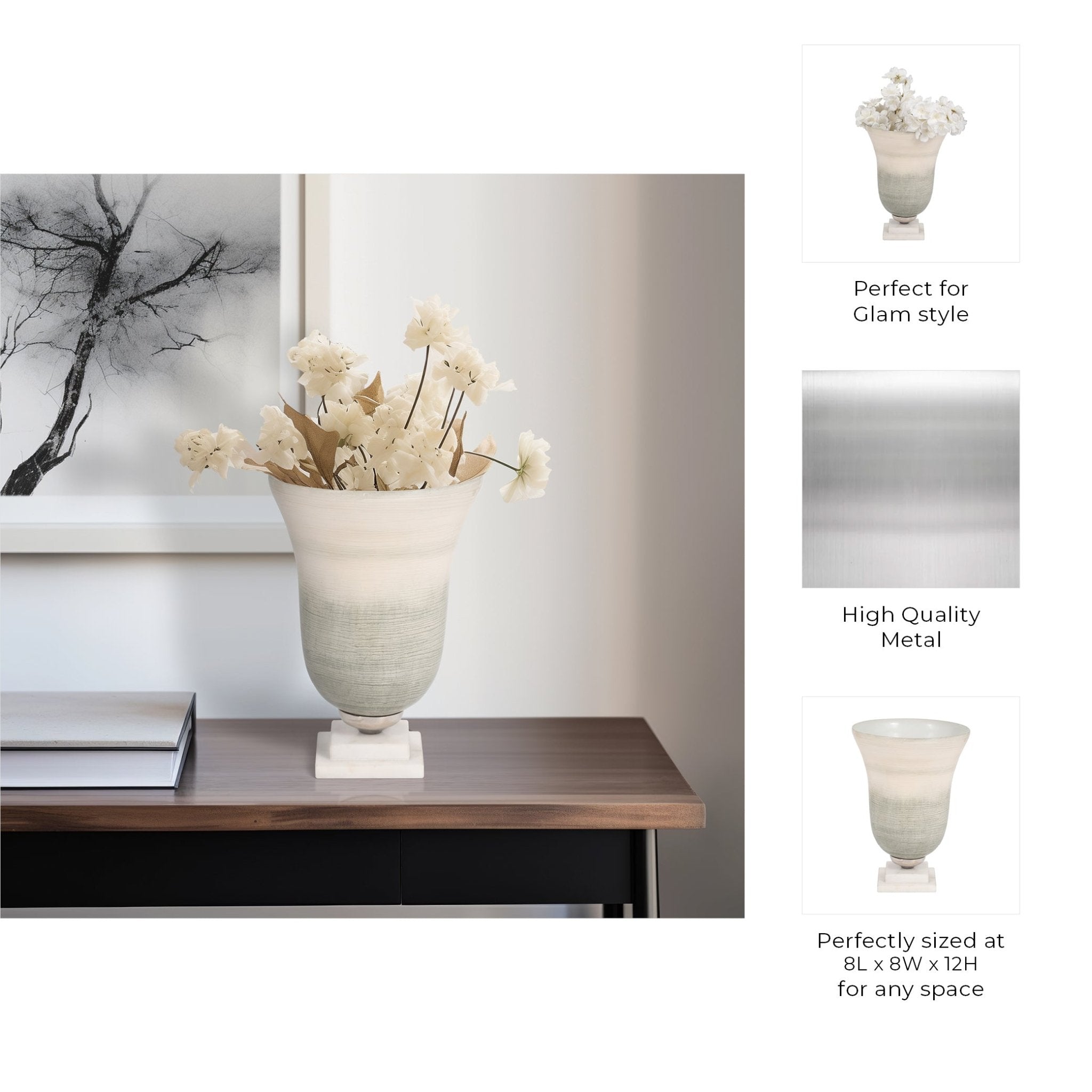 GLASS, VASE ON MARBLE BASE, SAGE/IVORY KD Vases and Jars| Sagebrook Home