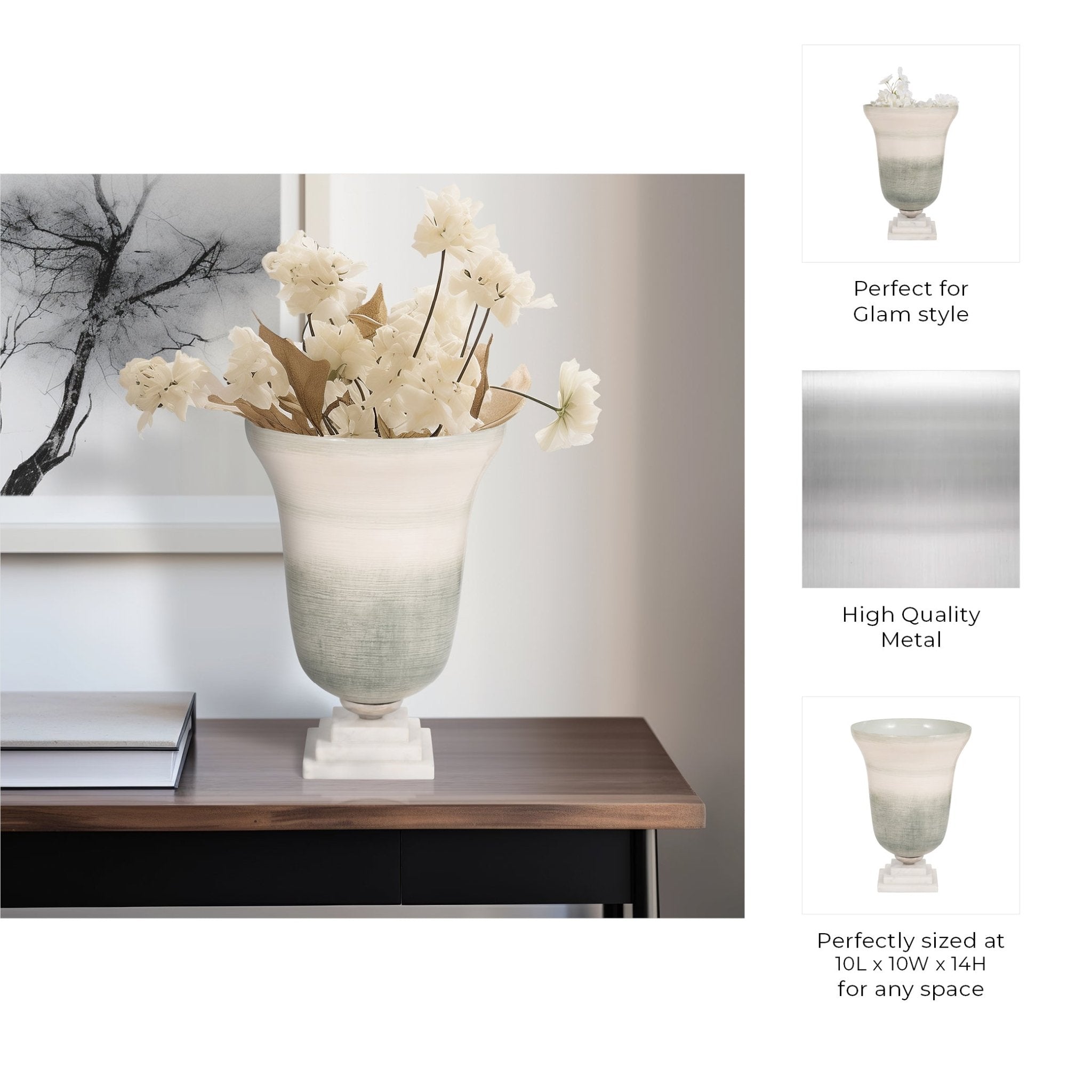 GLASS, VASE ON MARBLE BASE, SAGE/IVORY KD Vases and Jars| Sagebrook Home