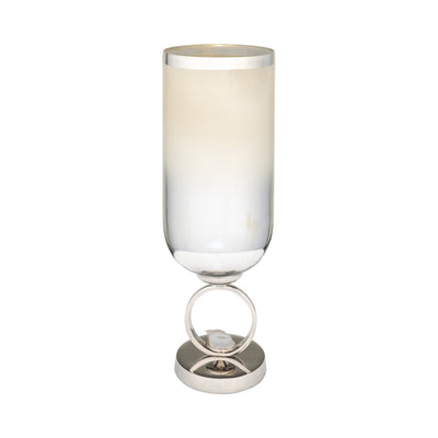 GLASS, VASE W/ METAL BASE STONE ACCENT, PEARL - Al Rugaib Furniture