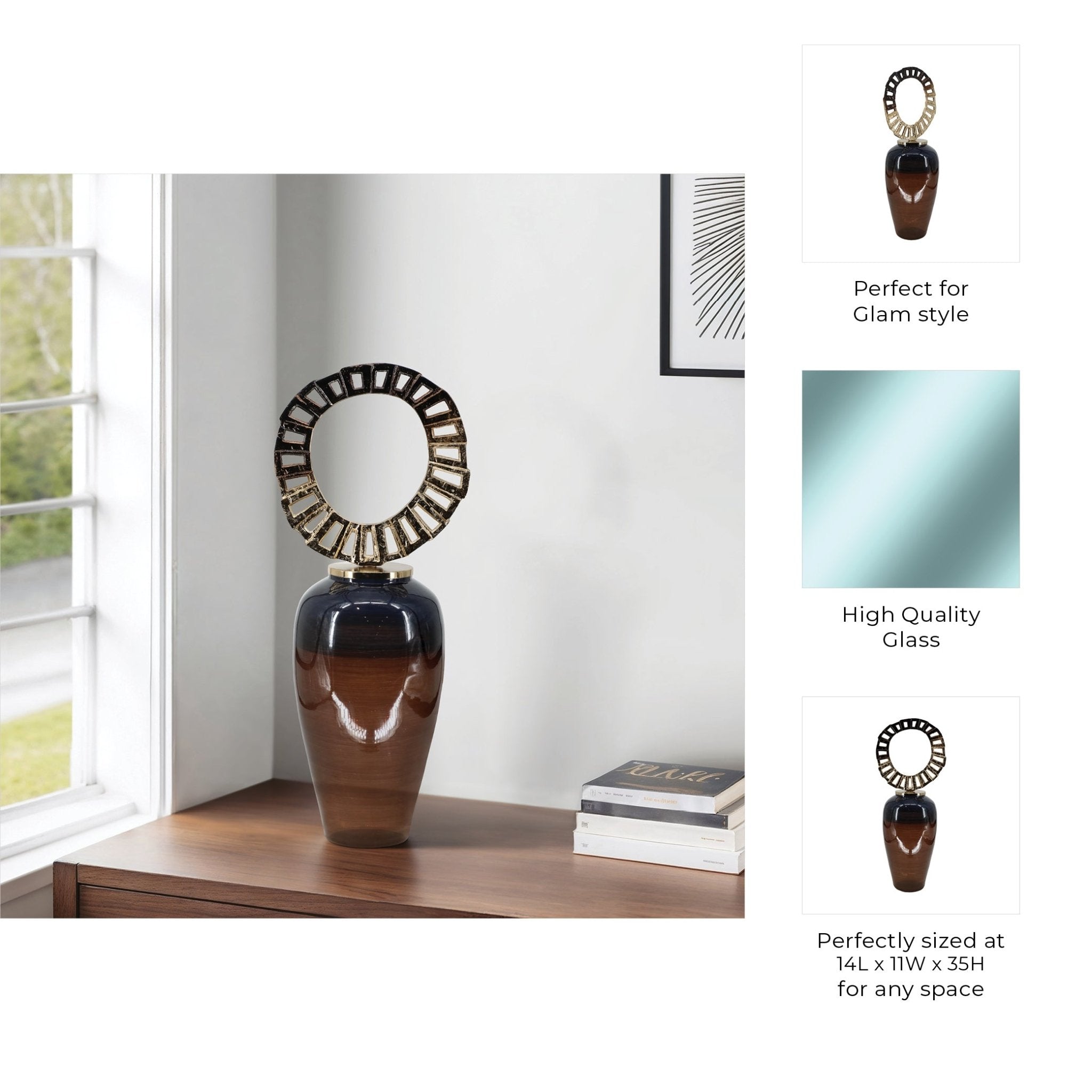 GLASS, VASE WITH CROWN TOP, BROWN Vases and Jars| Sagebrook Home