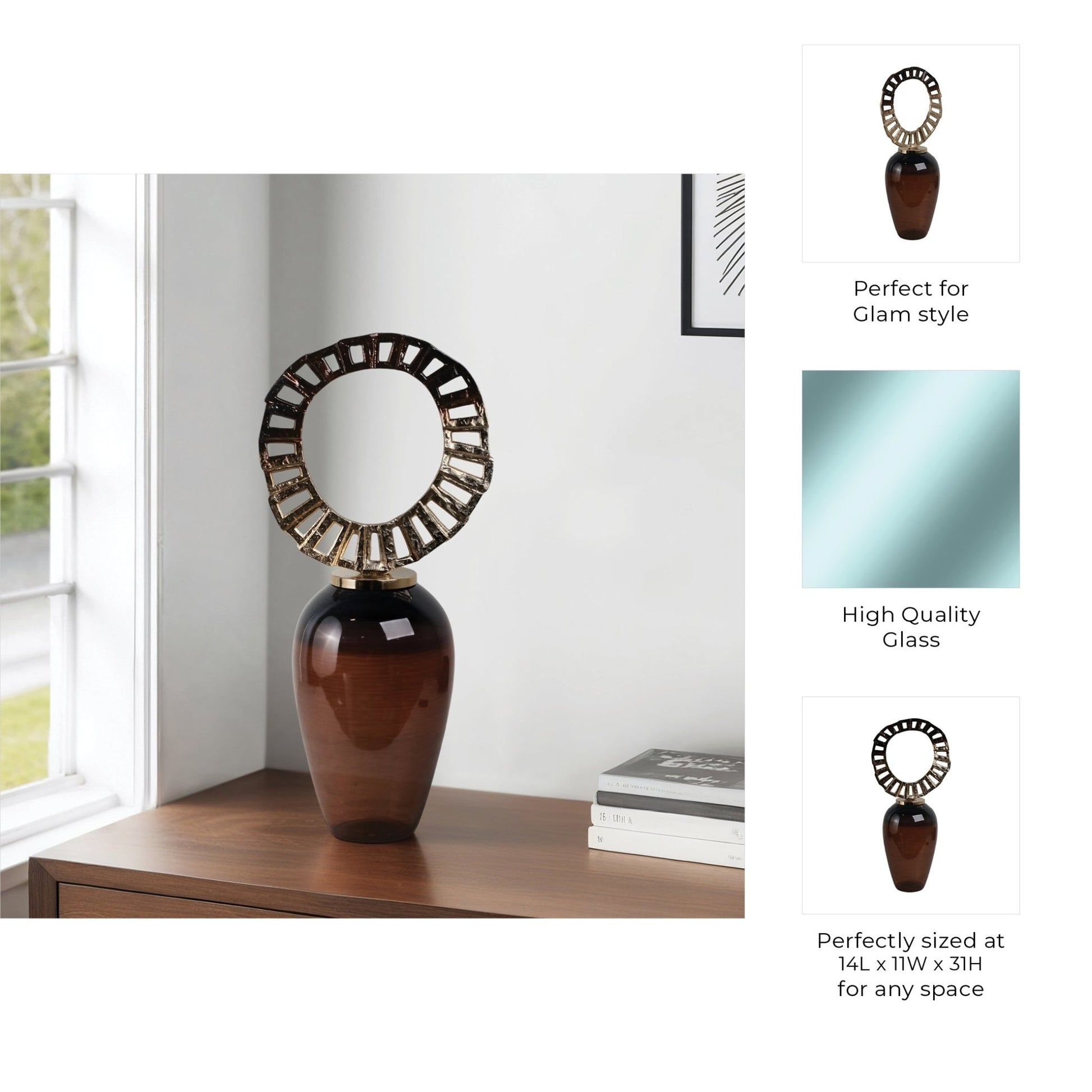 GLASS, VASE WITH CROWN TOP, BROWN Vases and Jars| Sagebrook Home