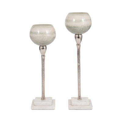GLASS, VOTIVE HOLDER W MARBLE STAND, SAGE/SILV - Al Rugaib Furniture