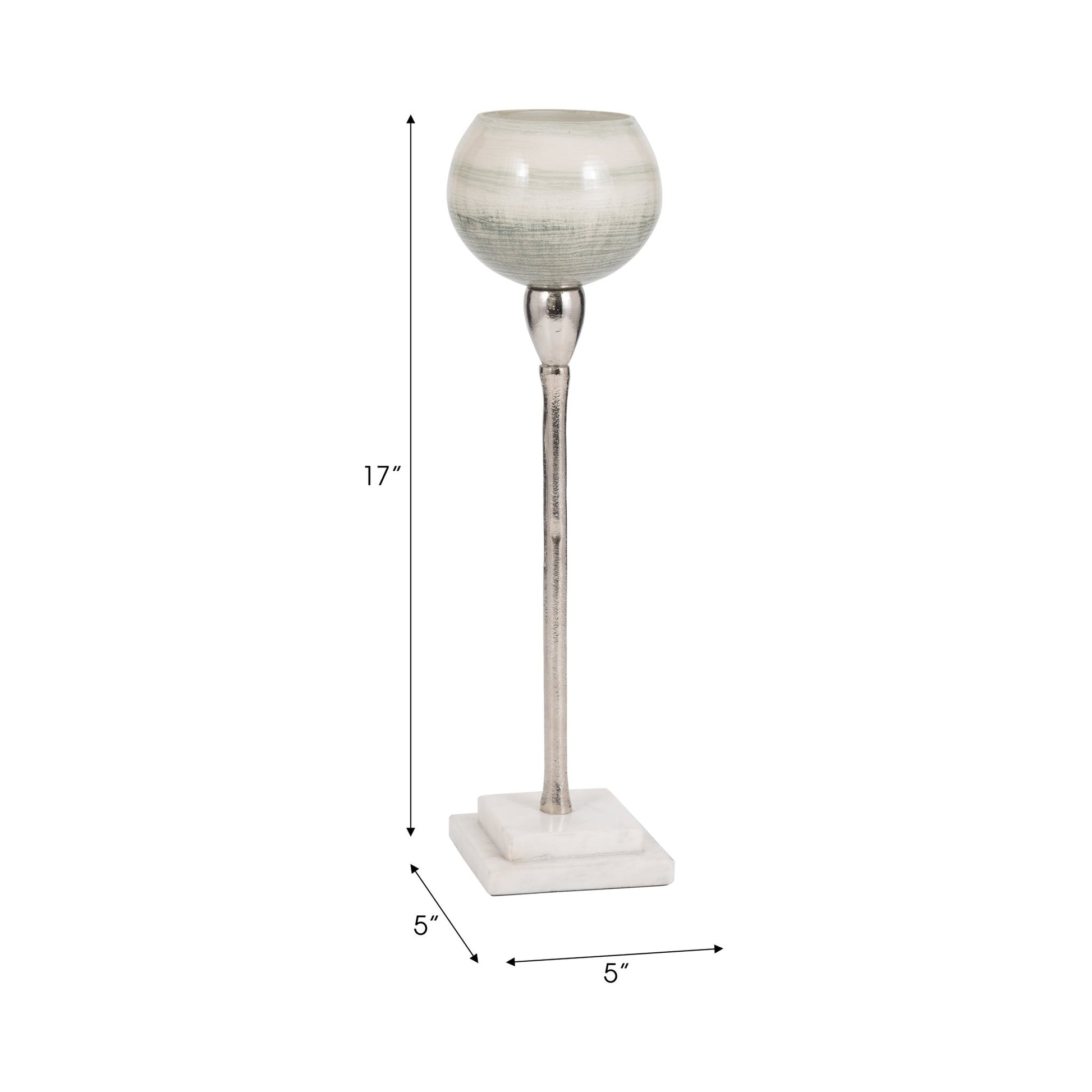 GLASS, VOTIVE HOLDER W MARBLE STAND, SAGE/SILV Candle Holders| Sagebrook Home