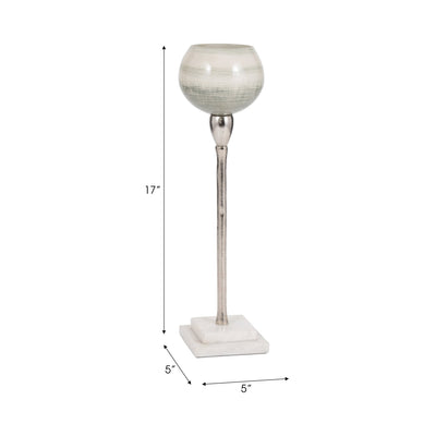 GLASS, VOTIVE HOLDER W MARBLE STAND, SAGE/SILV - Al Rugaib Furniture