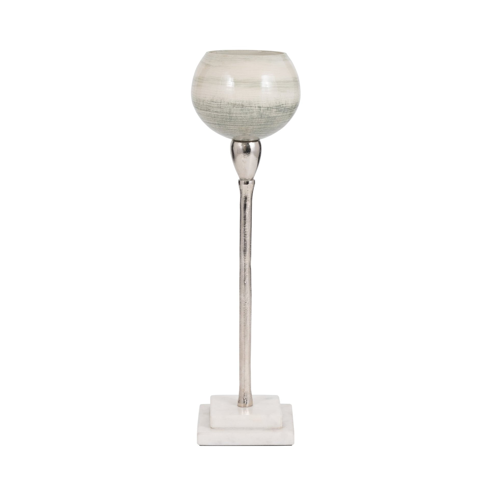GLASS, VOTIVE HOLDER W MARBLE STAND, SAGE/SILV Candle Holders| Sagebrook Home
