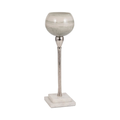 GLASS, VOTIVE HOLDER W MARBLE STAND, SAGE/SILV - Al Rugaib Furniture