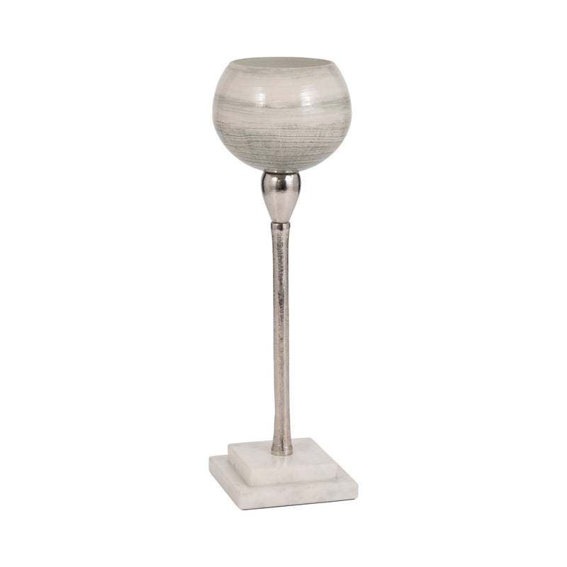 GLASS, VOTIVE HOLDER W MARBLE STAND, SAGE/SILV - Al Rugaib Furniture