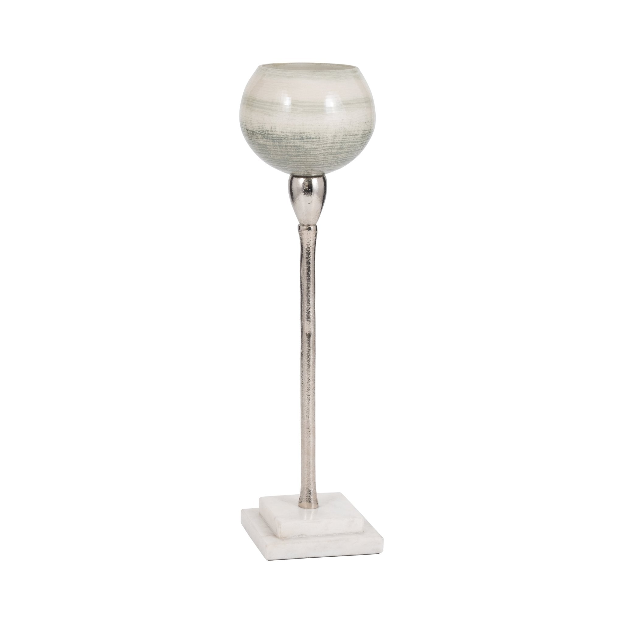 GLASS, VOTIVE HOLDER W MARBLE STAND, SAGE/SILV Candle Holders| Sagebrook Home