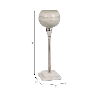 GLASS, VOTIVE HOLDER W MARBLE STAND, SAGE/SILV - Al Rugaib Furniture