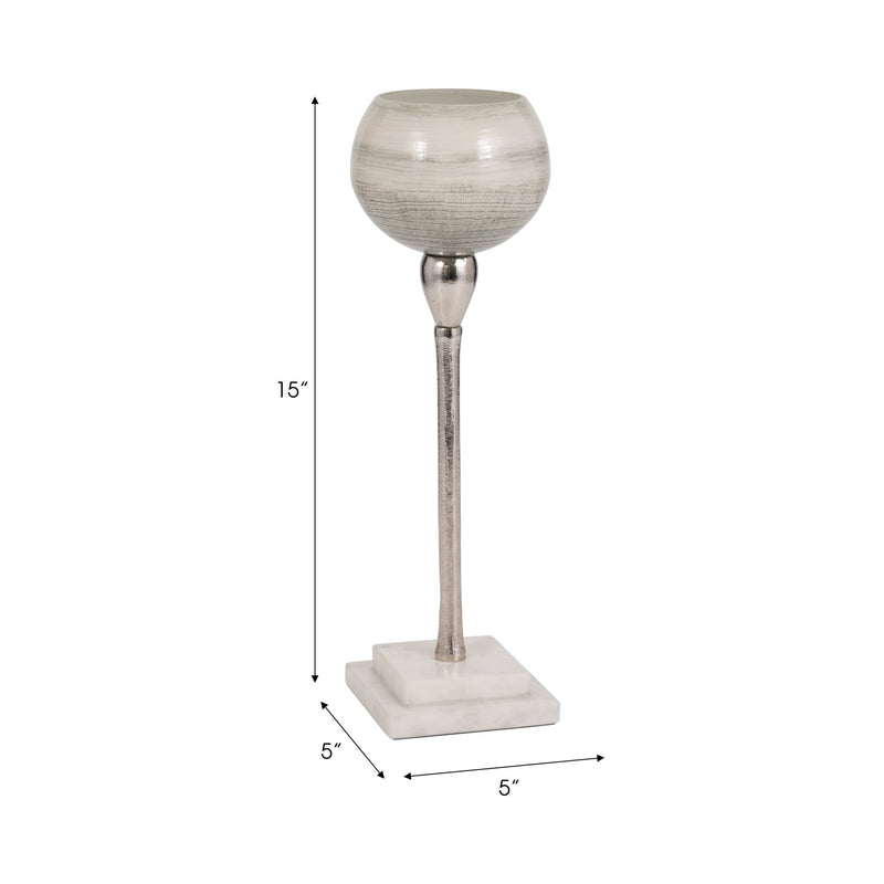 GLASS, VOTIVE HOLDER W MARBLE STAND, SAGE/SILV - Al Rugaib Furniture