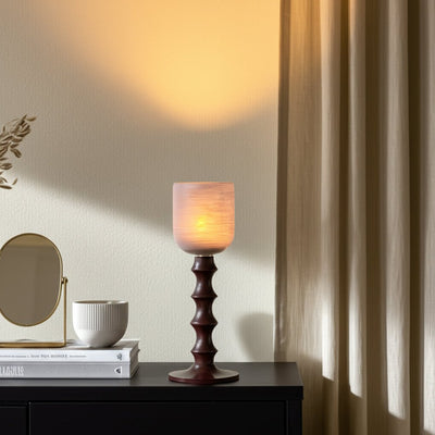 GLASS, WOODEN BASE HURRICAN, BLUSH - Al Rugaib Furniture