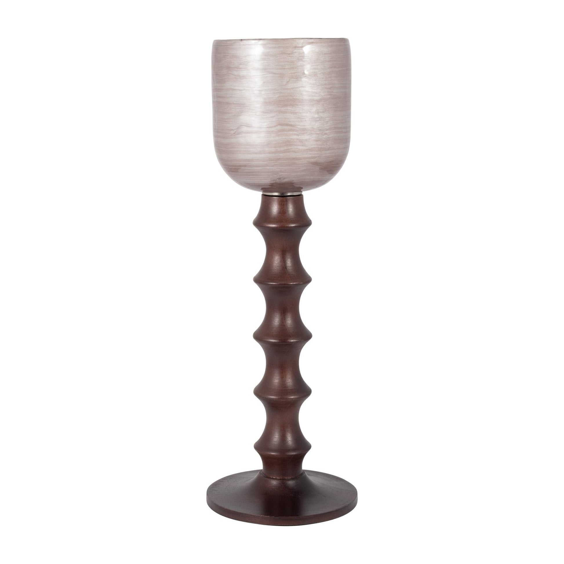 GLASS, 20" WOODEN BASE HURRICAN, BLUSH Candle Holders| Sagebrook Home