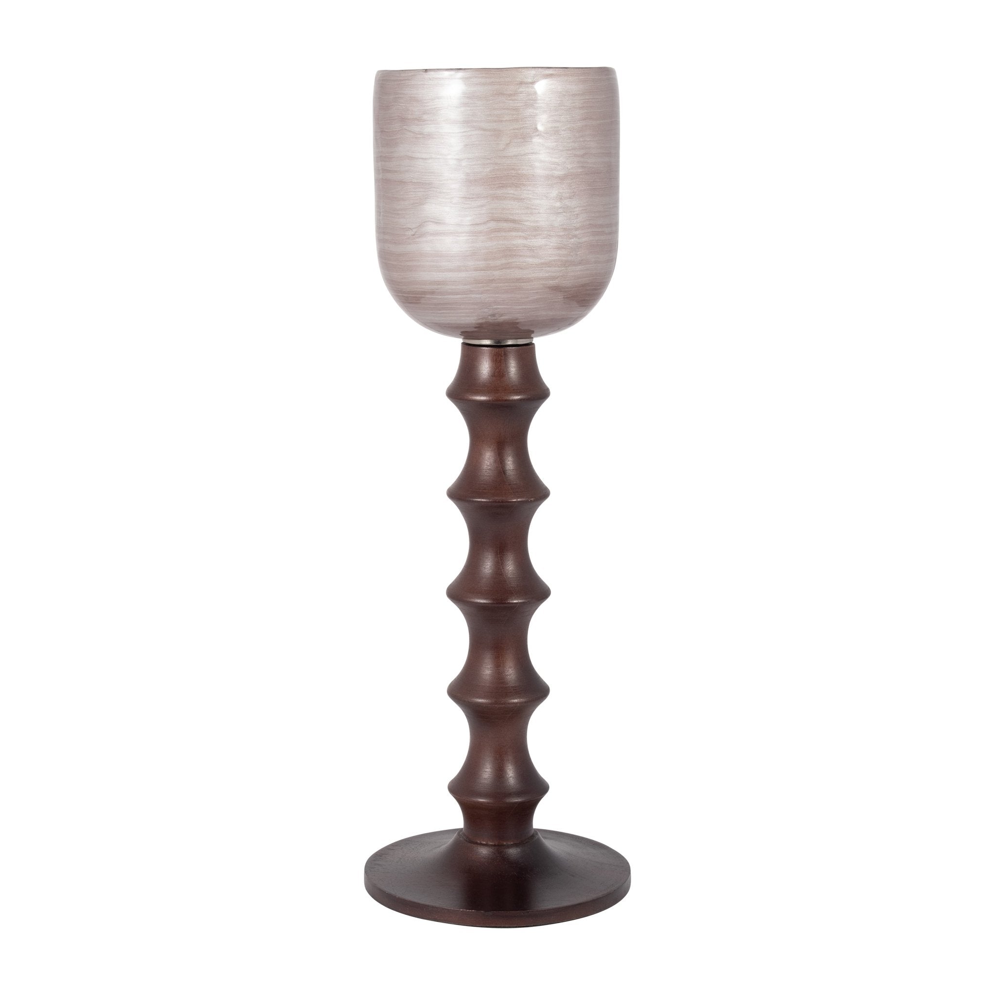 GLASS, 20" WOODEN BASE HURRICAN, BLUSH Candle Holders| Sagebrook Home