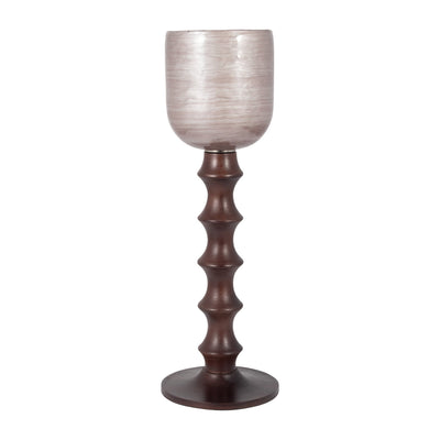 GLASS, WOODEN BASE HURRICAN, BLUSH - Al Rugaib Furniture