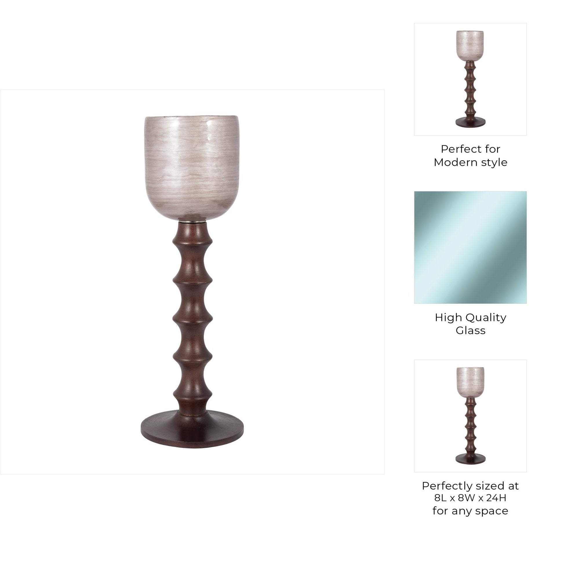 GLASS, 20" WOODEN BASE HURRICAN, BLUSH Candle Holders| Sagebrook Home