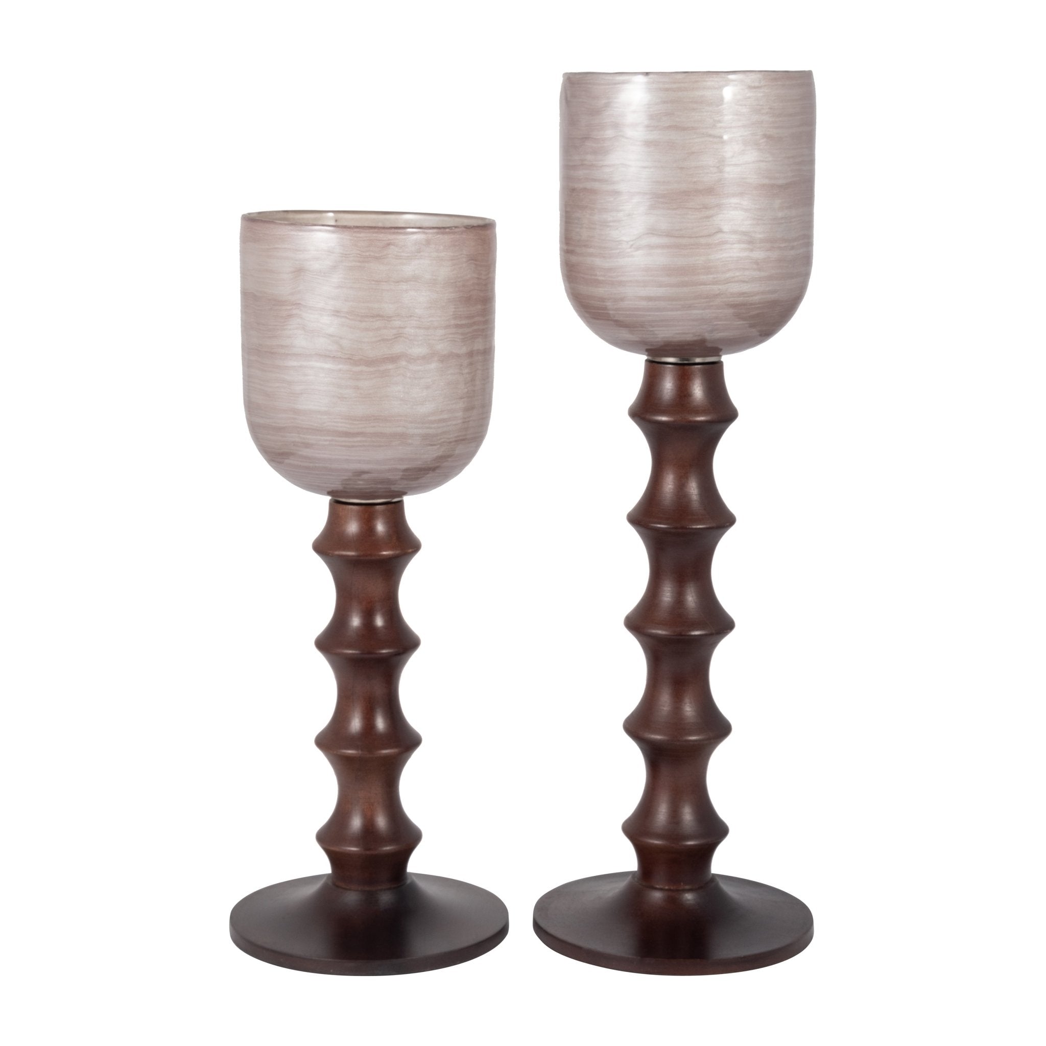 GLASS, 20" WOODEN BASE HURRICAN, BLUSH Candle Holders| Sagebrook Home