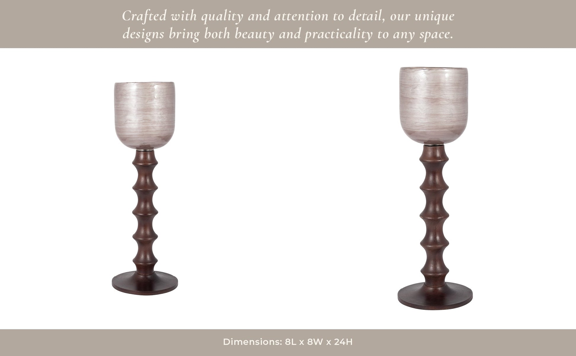 GLASS, 20" WOODEN BASE HURRICAN, BLUSH Candle Holders| Sagebrook Home