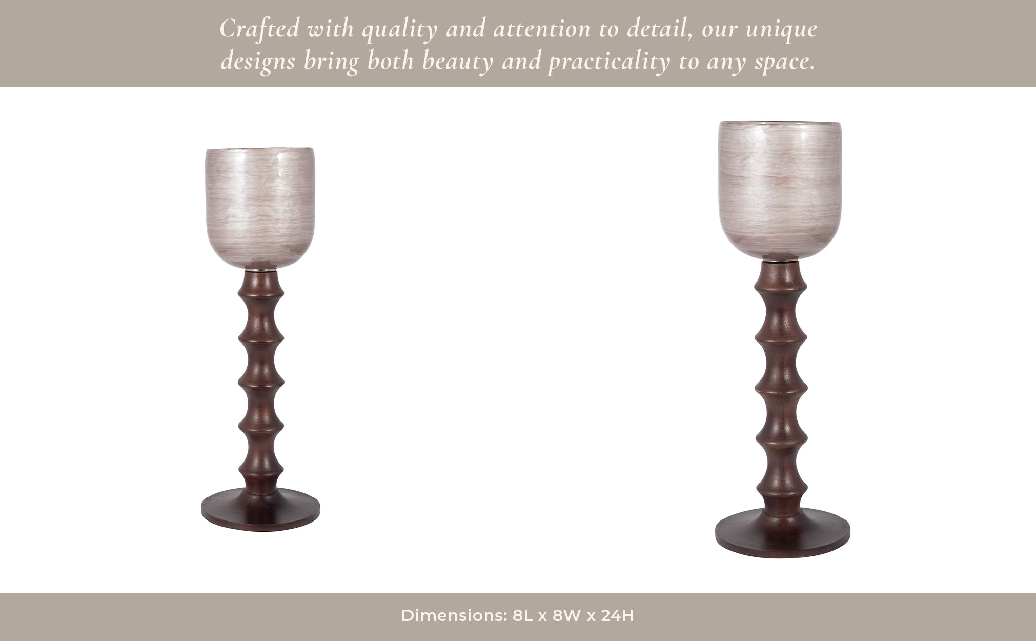 GLASS, 20" WOODEN BASE HURRICAN, BLUSH Candle Holders| Sagebrook Home
