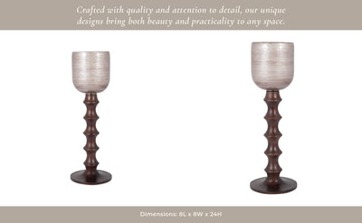 GLASS, WOODEN BASE HURRICAN, BLUSH - Al Rugaib Furniture