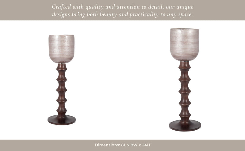 GLASS, WOODEN BASE HURRICAN, BLUSH - Al Rugaib Furniture