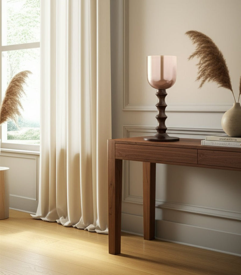 GLASS, WOODEN BASE HURRICAN, BLUSH - Al Rugaib Furniture