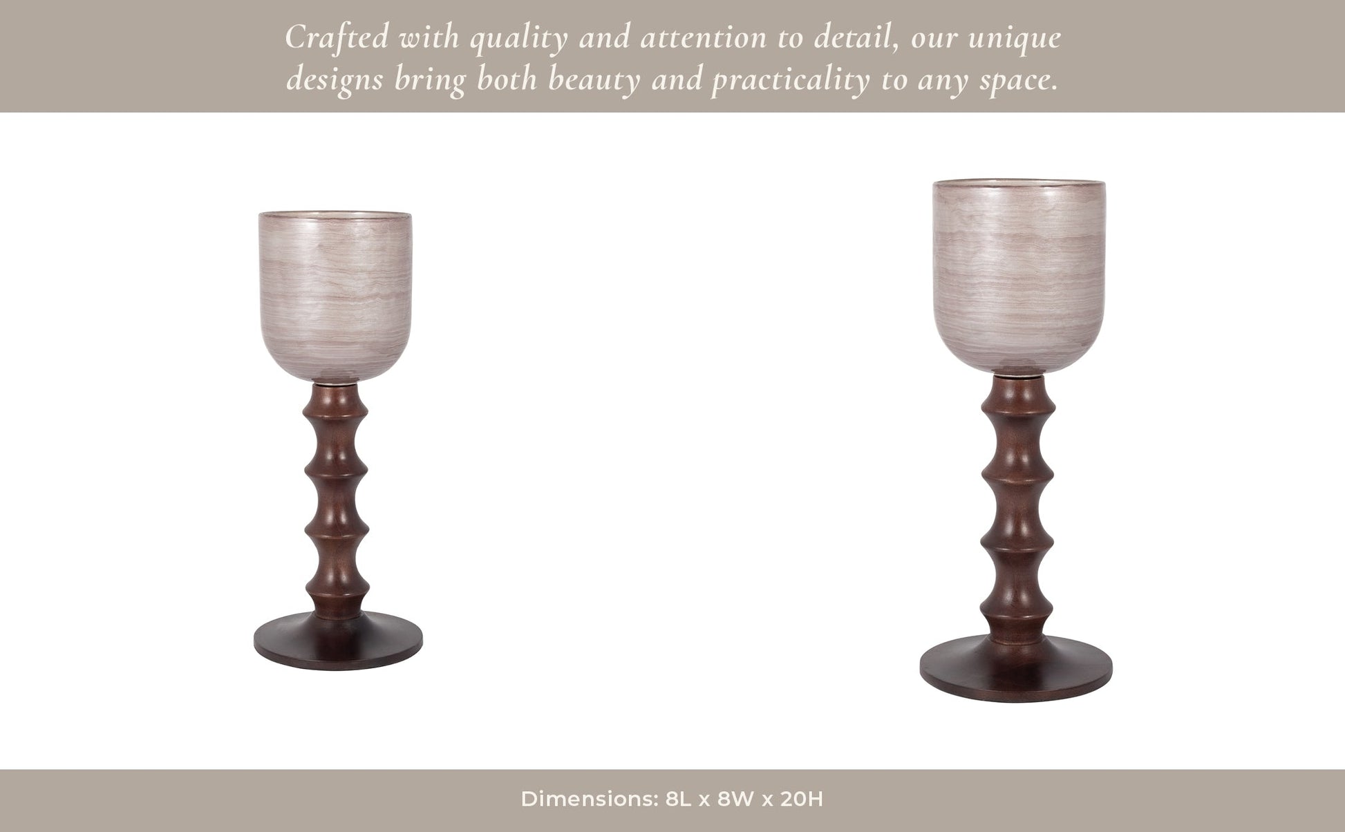 GLASS, 20" WOODEN BASE HURRICAN, BLUSH Candle Holders| Sagebrook Home