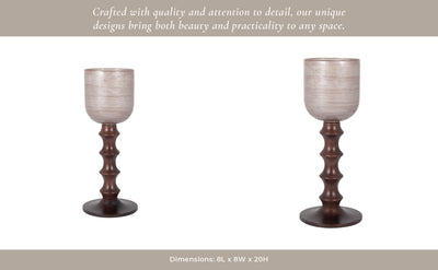 GLASS, WOODEN BASE HURRICAN, BLUSH - Al Rugaib Furniture