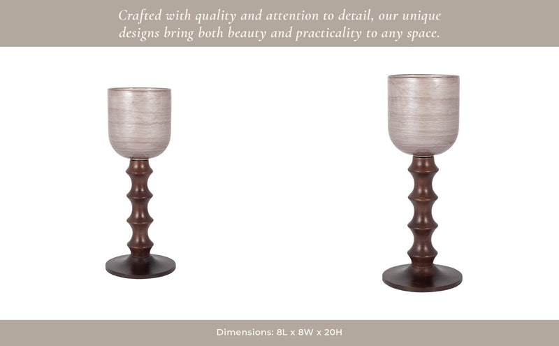 GLASS, WOODEN BASE HURRICAN, BLUSH - Al Rugaib Furniture