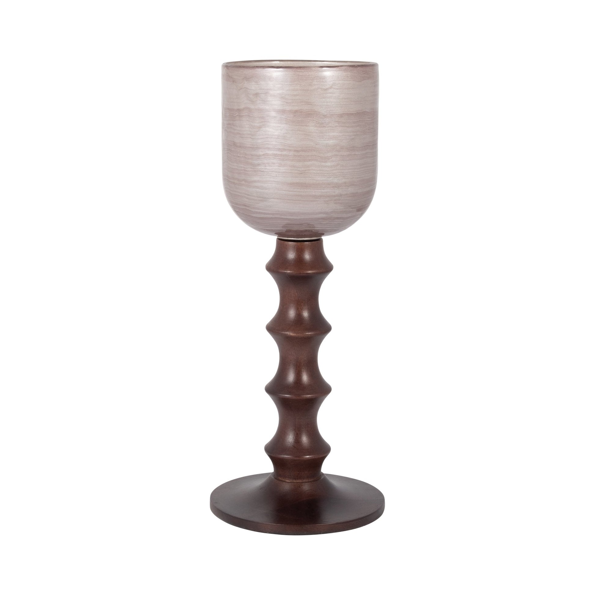 GLASS, 20" WOODEN BASE HURRICAN, BLUSH Candle Holders| Sagebrook Home