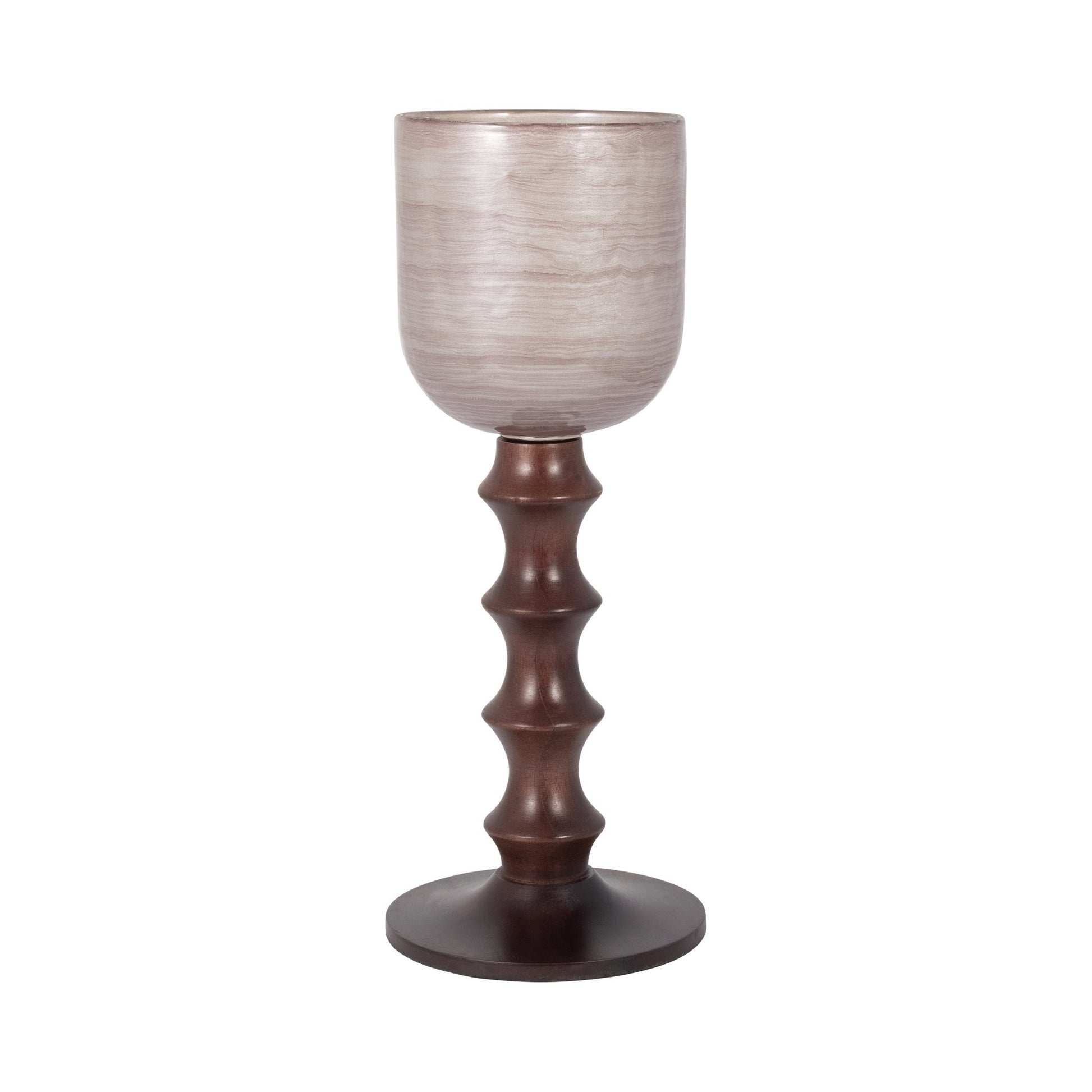 GLASS, 20" WOODEN BASE HURRICAN, BLUSH Candle Holders| Sagebrook Home