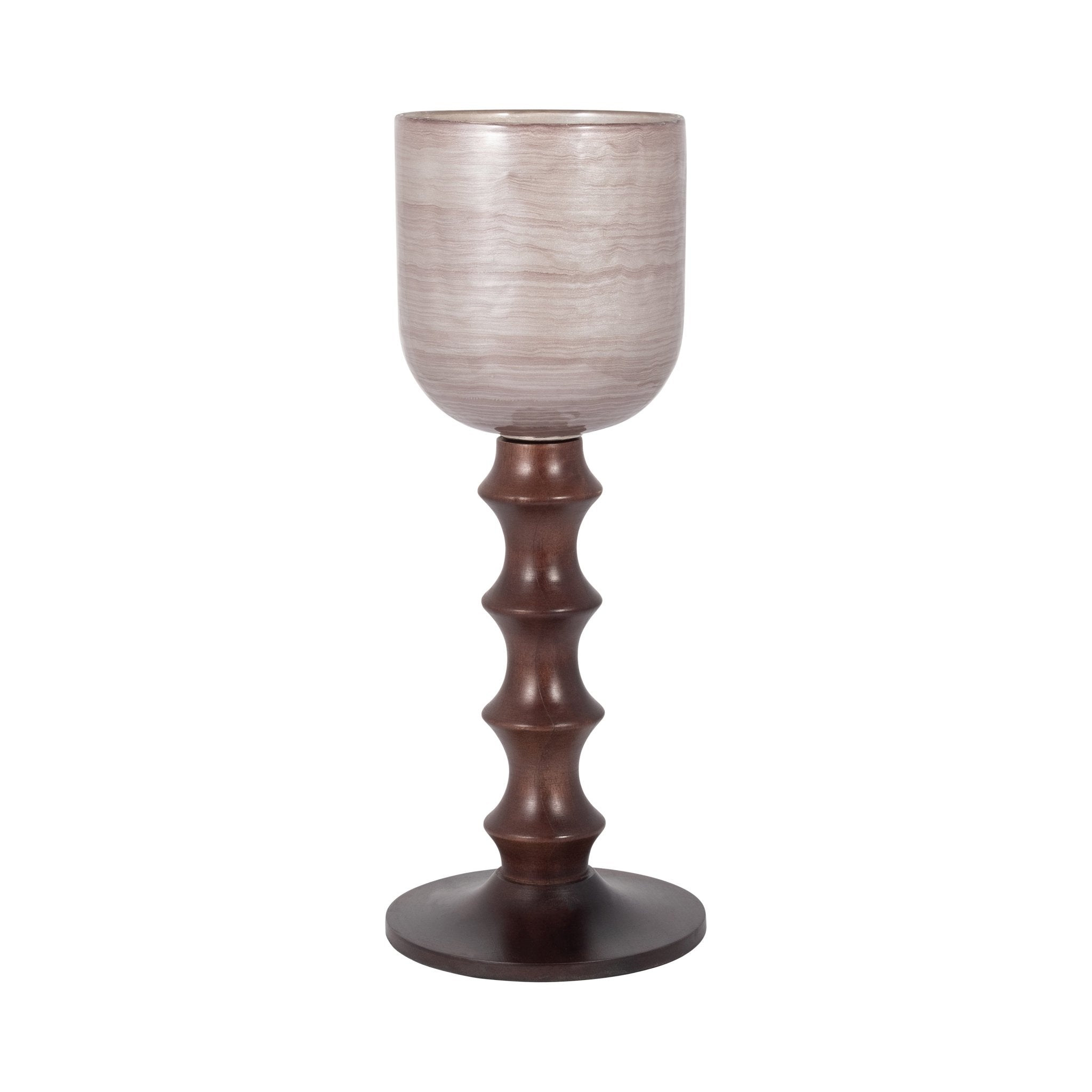 GLASS, 20" WOODEN BASE HURRICAN, BLUSH Candle Holders| Sagebrook Home