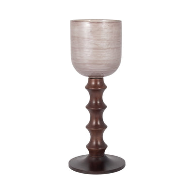 GLASS, WOODEN BASE HURRICAN, BLUSH - Al Rugaib Furniture