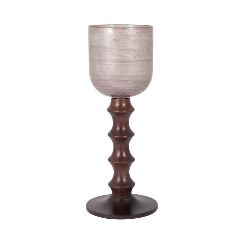 GLASS, WOODEN BASE HURRICAN, BLUSH - Al Rugaib Furniture