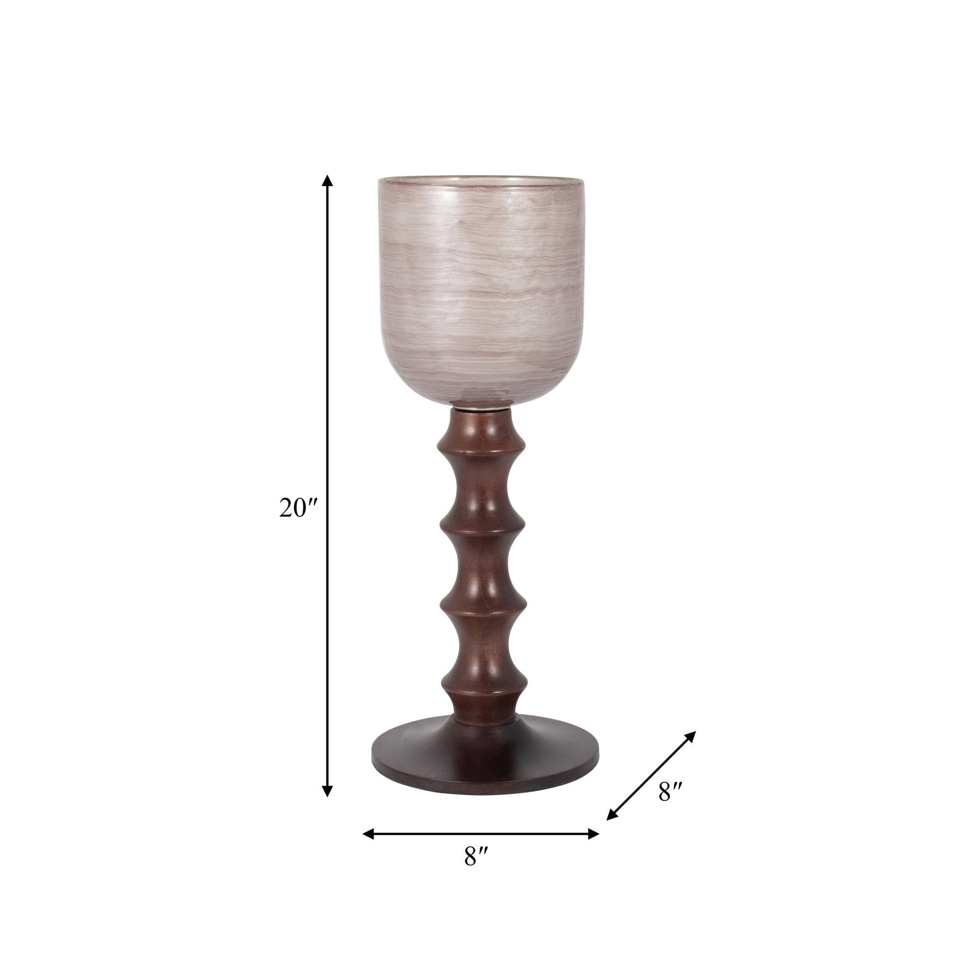 GLASS, 20" WOODEN BASE HURRICAN, BLUSH Candle Holders| Sagebrook Home