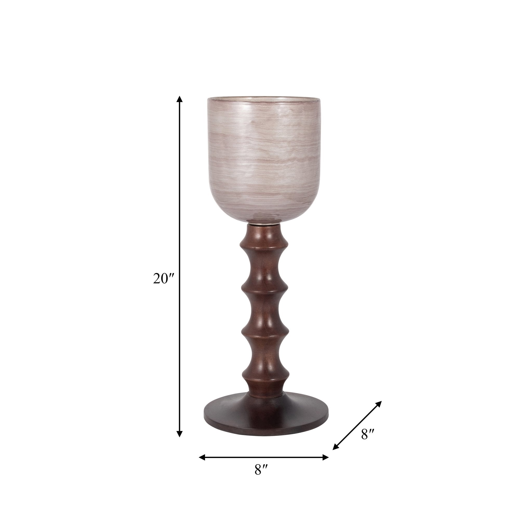 GLASS, 20" WOODEN BASE HURRICAN, BLUSH Candle Holders| Sagebrook Home