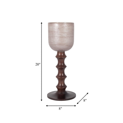 GLASS, WOODEN BASE HURRICAN, BLUSH - Al Rugaib Furniture