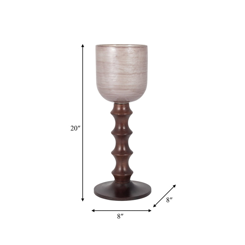 GLASS, WOODEN BASE HURRICAN, BLUSH - Al Rugaib Furniture