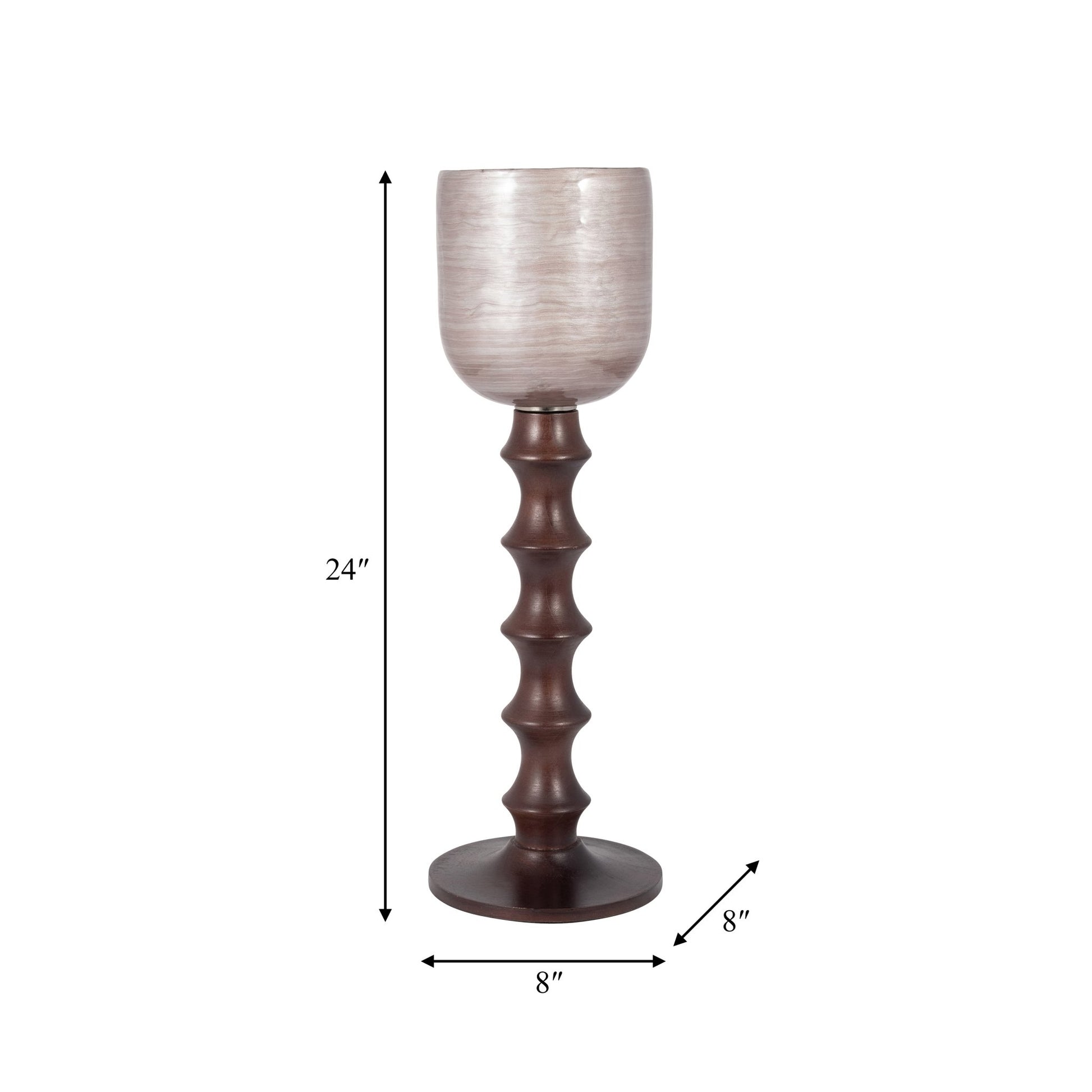 GLASS, 20" WOODEN BASE HURRICAN, BLUSH Candle Holders| Sagebrook Home