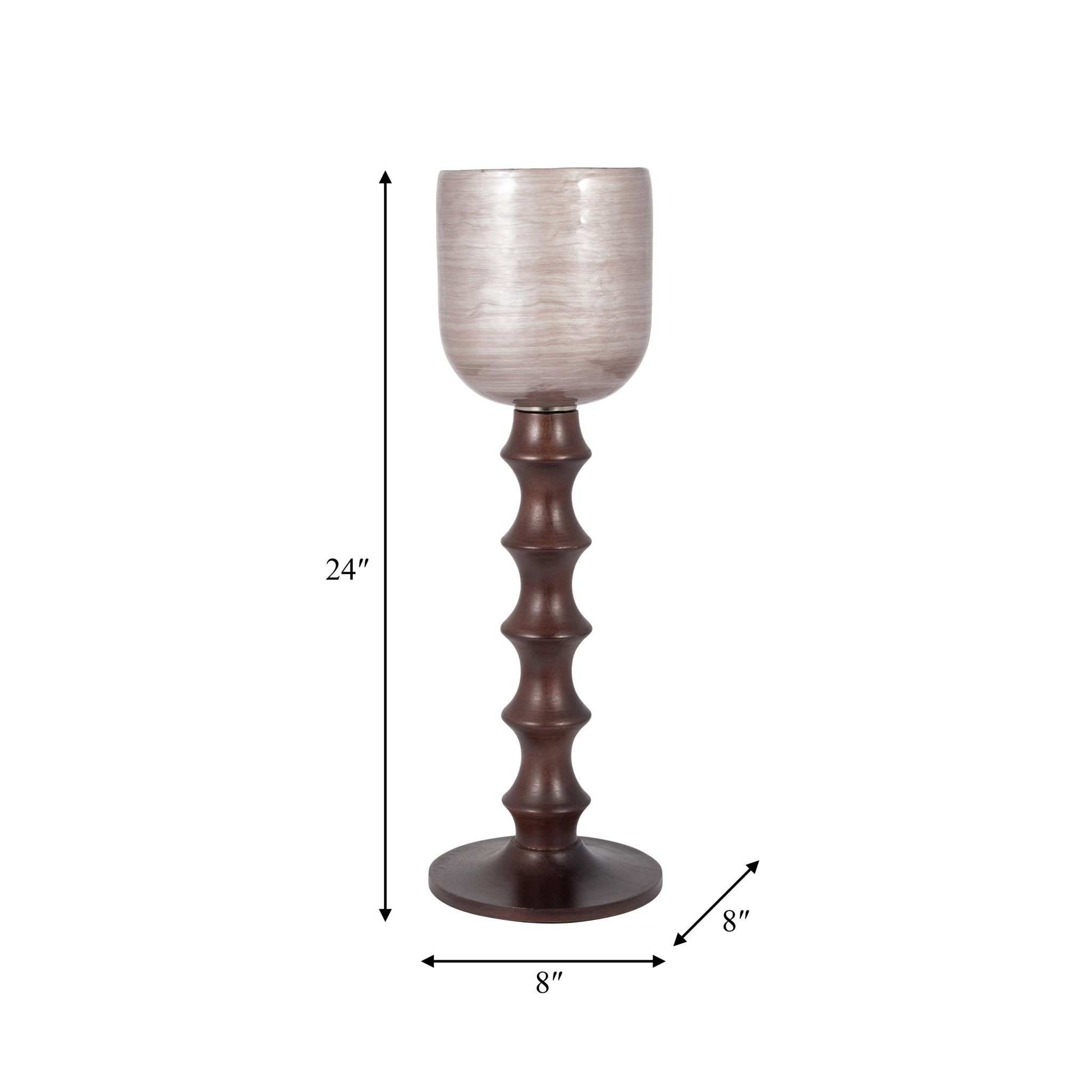 GLASS, 20" WOODEN BASE HURRICAN, BLUSH Candle Holders| Sagebrook Home