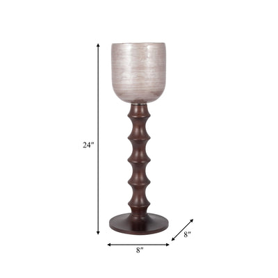 GLASS, WOODEN BASE HURRICAN, BLUSH - Al Rugaib Furniture
