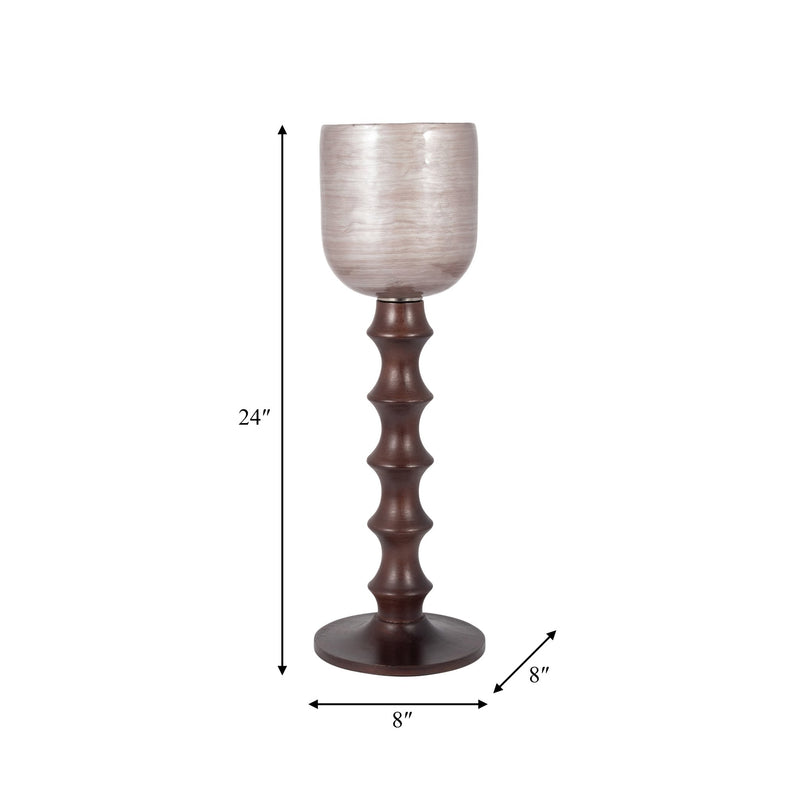 GLASS, WOODEN BASE HURRICAN, BLUSH - Al Rugaib Furniture