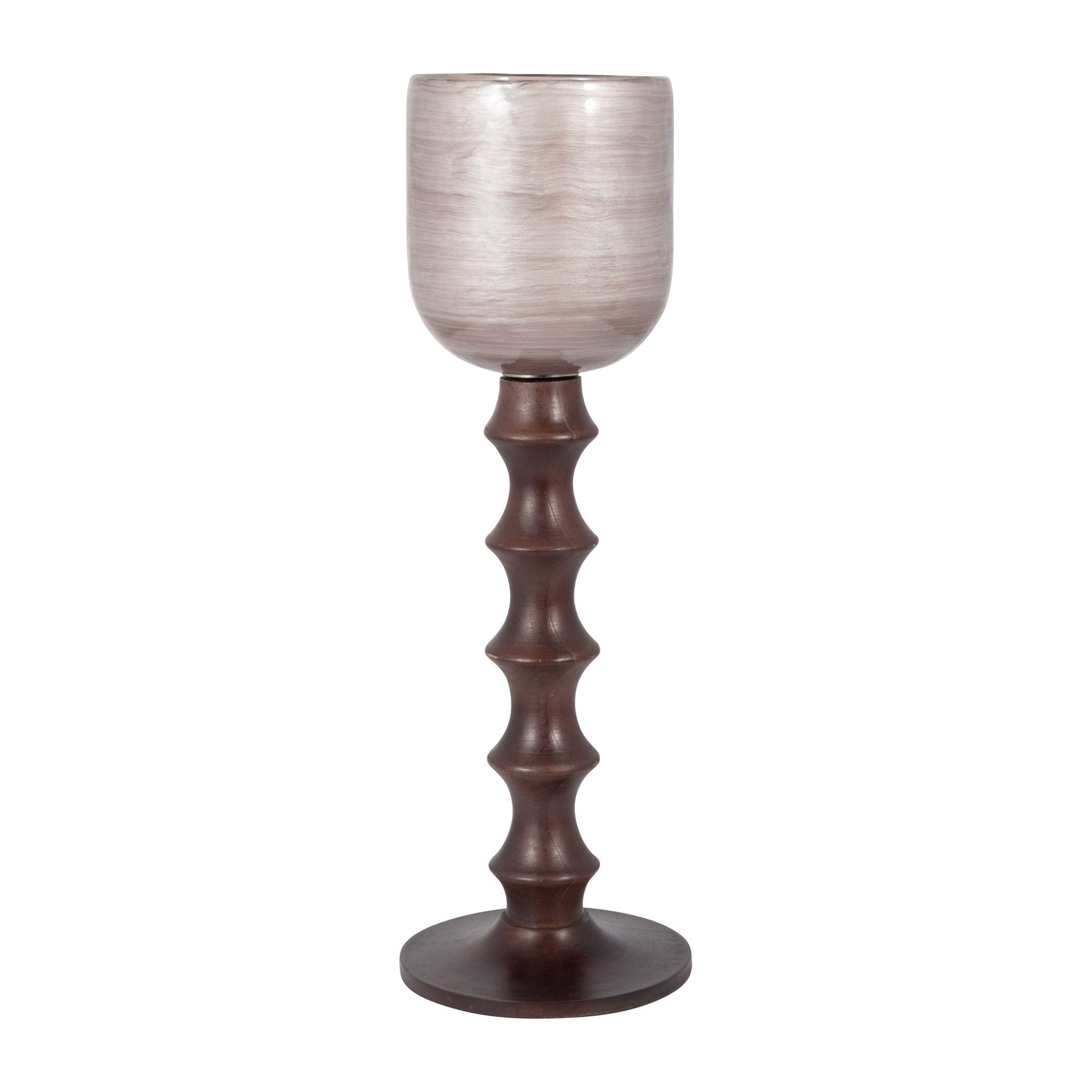 GLASS, 20" WOODEN BASE HURRICAN, BLUSH Candle Holders| Sagebrook Home