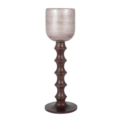 GLASS, WOODEN BASE HURRICAN, BLUSH - Al Rugaib Furniture