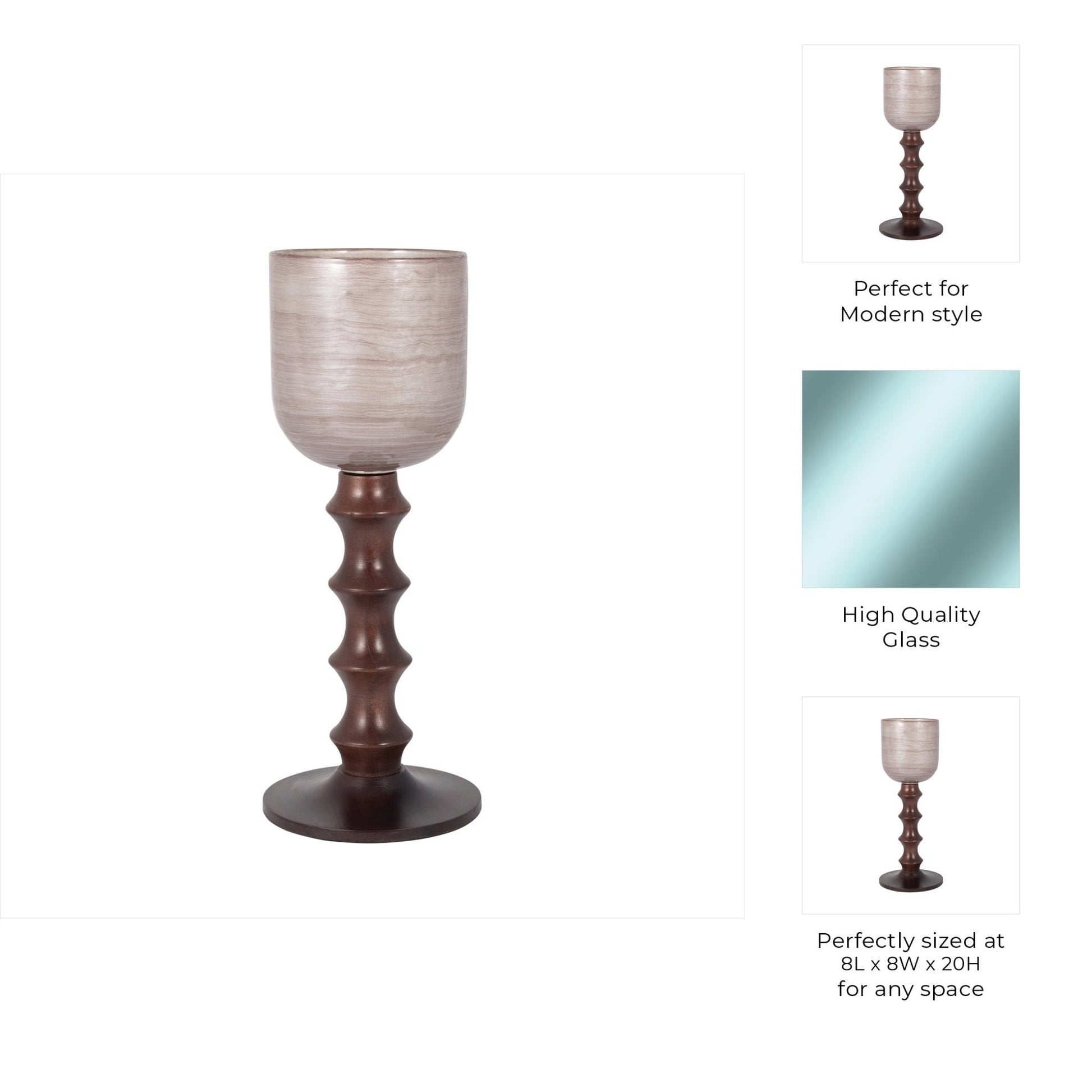 GLASS, 20" WOODEN BASE HURRICAN, BLUSH Candle Holders| Sagebrook Home
